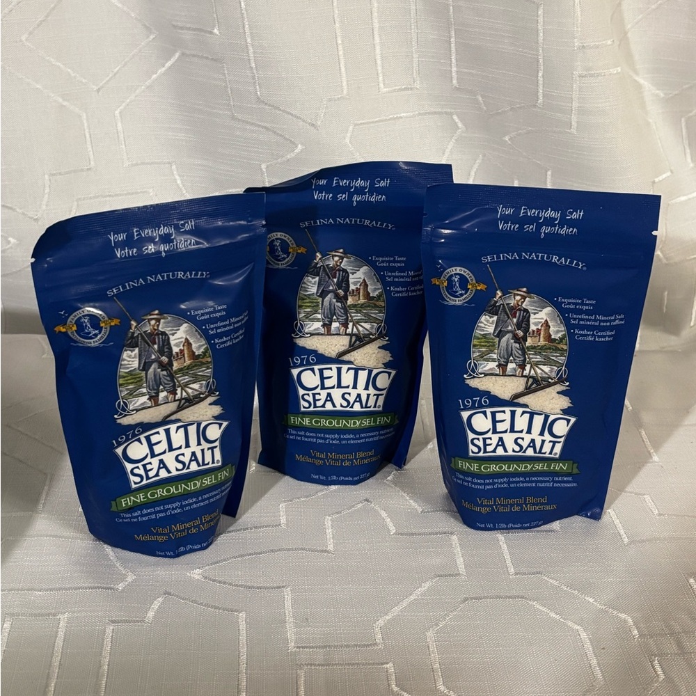 Fine Ground Celtic Sea Salt -  3  8 oz. Reusable bag..